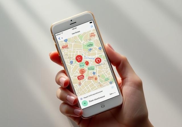 Mockup di uno smartphone che mostra l'applicazione del Museo Diffuso con una mappa stilizzata di Firenze e punti di interesse.